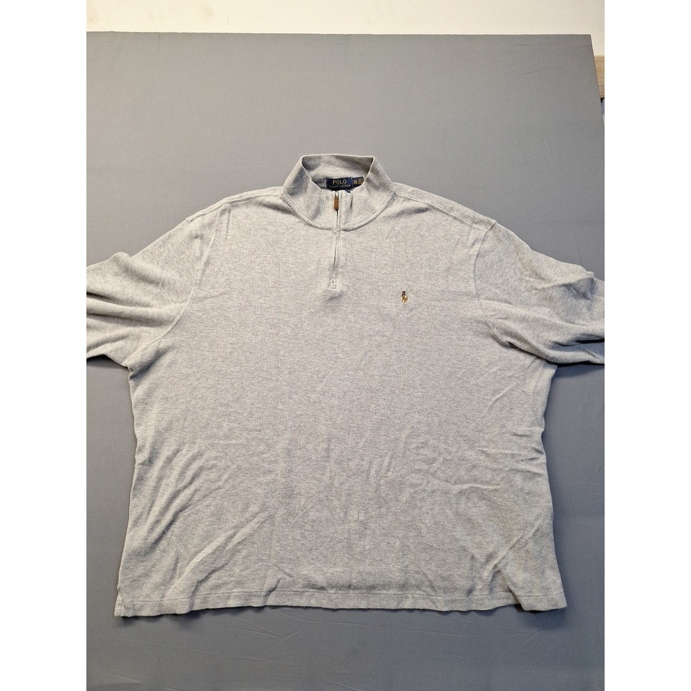 Polo Ralph Lauren Mens 2XL Gray 1/4 Zip Pullover Estate Rib Flesh Pony Preppy - Picture 3 of 10